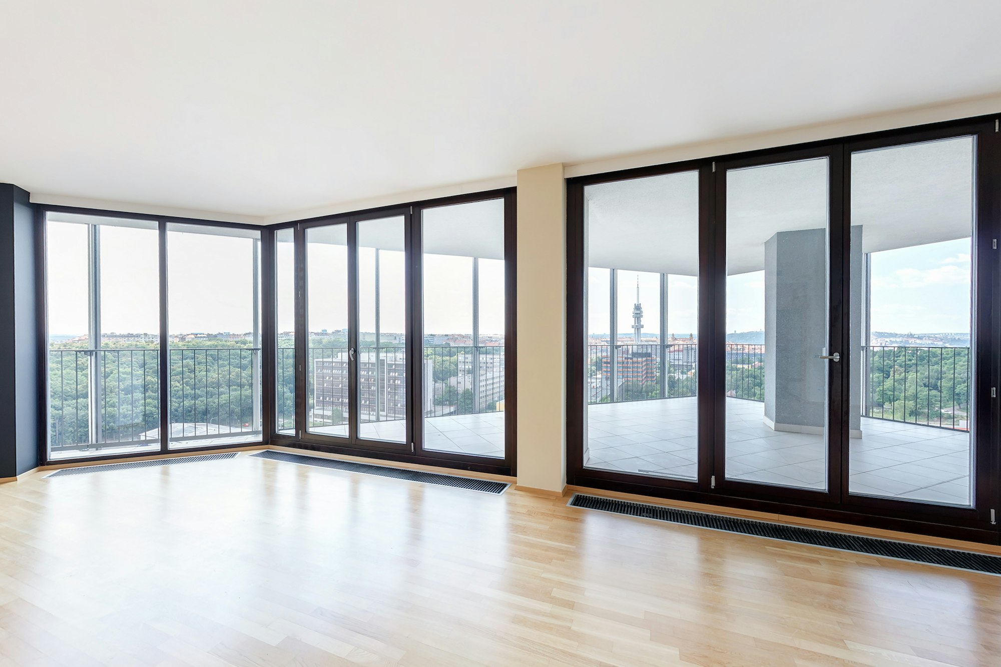 Modern white empty loft apartment interior, living room hall, ace panorama,